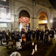 A candlelight vigil for a ceasefire in Gaza was held outside Salisbury Library on Saturday, November 18.