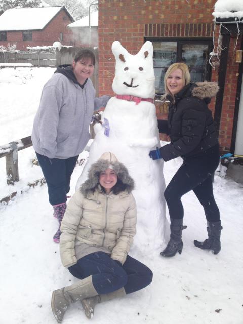 Here come the girls... and their snow cat from Southampton