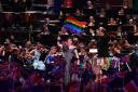 Jamie Barton waving the the rainbow flag at the Last Night of the Proms at the Royal Albert Hall, London. Picture: BBC/PA Wire