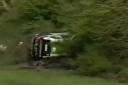 Simon Belcher's Toyota Avensis rolls at the BTCC race at Thruxton. Image: YouTube