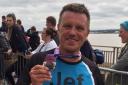 Jef Hutchby at the Liverpool marathon finish by the Mersey