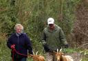 Goat walkers David and Mary Law with Sophie and Seeka at River Bourne Community Farm. DB8856P04