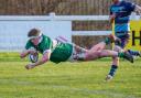 Second-row James Hill dives over for Salisbury’s second try. Pictures by John Palmer