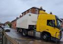 Lorry gets stuck on narrow Salisbury street using diversion due to gas works