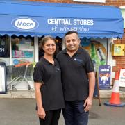 Pav Garcha and his wife outside Winterslow Stores