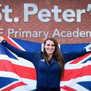 Olympic medallist Jazmin Carlin visits St Peter's CE Primary Academy, near Salisbury, Wiltshire. The school was holding its sports day
Picture: Chris Moorhouse