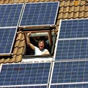 Gill Anlezark with her photovoltaic panels. DB7737P1