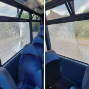 Damaged Salisbury Reds bus window.