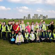 Schoolchildren at Stonehenge.