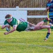 Second-row James Hill dives over for Salisbury’s second try. Pictures by John Palmer
