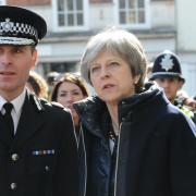 Theresa May with former Wiltshire Police Chief Constable Kier Pritchard on a visit to Salisbury in 2018
