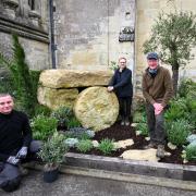 Award-winning garden designer Andy McIndoe (R), assistant Billy Moss (L) and Salisbury Cathedral Clerk of Works Gary Price (Centre).