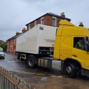 Lorry gets stuck on narrow Salisbury street using diversion due to gas works