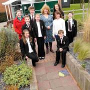 Gill Hickman with representatives from Ringwood School's eco-groups in the Jubilee Garden. DC1369P2