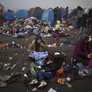 Syrian refugee families at a makeshift camp for asylum seekers in Europe