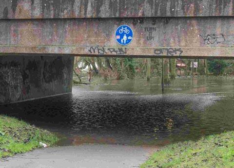 The underpass under New Bridge Roundabout is completely flooded. Taken by John Palmer