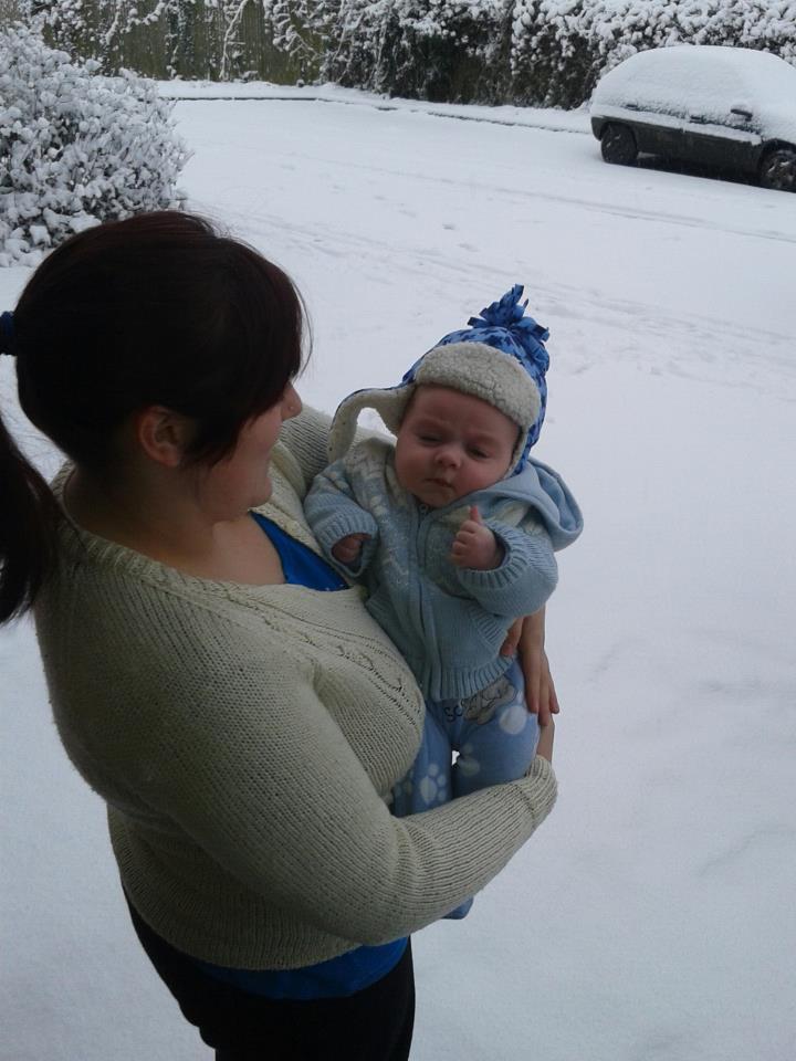 Cat Swift took 15-week-old Addison outside to enjoy his first snow experience, and he gave it a big thumbs up.