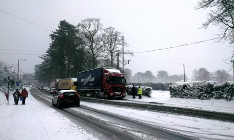 Three lorries got stuck on Castle Road near Queen Victoria Park. Picture by Simon Ward.