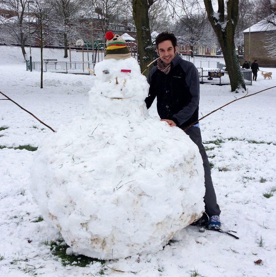 Jay Short and his snowman in Salisbury.