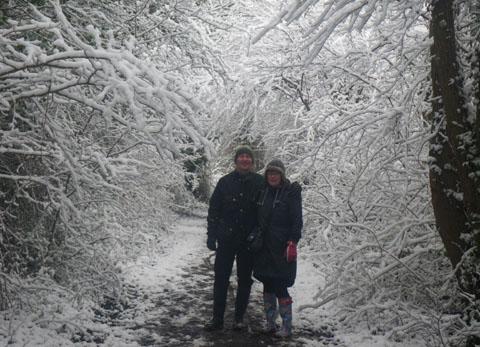 Ged and Susan Trigger enjoying a walk in the snow.