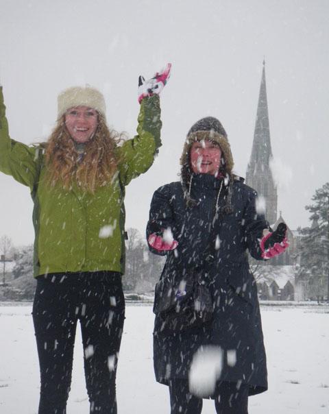 Susan Trigger and her daughter Imogen having fun in the snow.