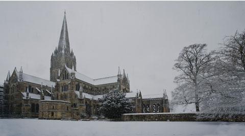 A snowy Salisbury Cathedral. Taken by Iain Laing.