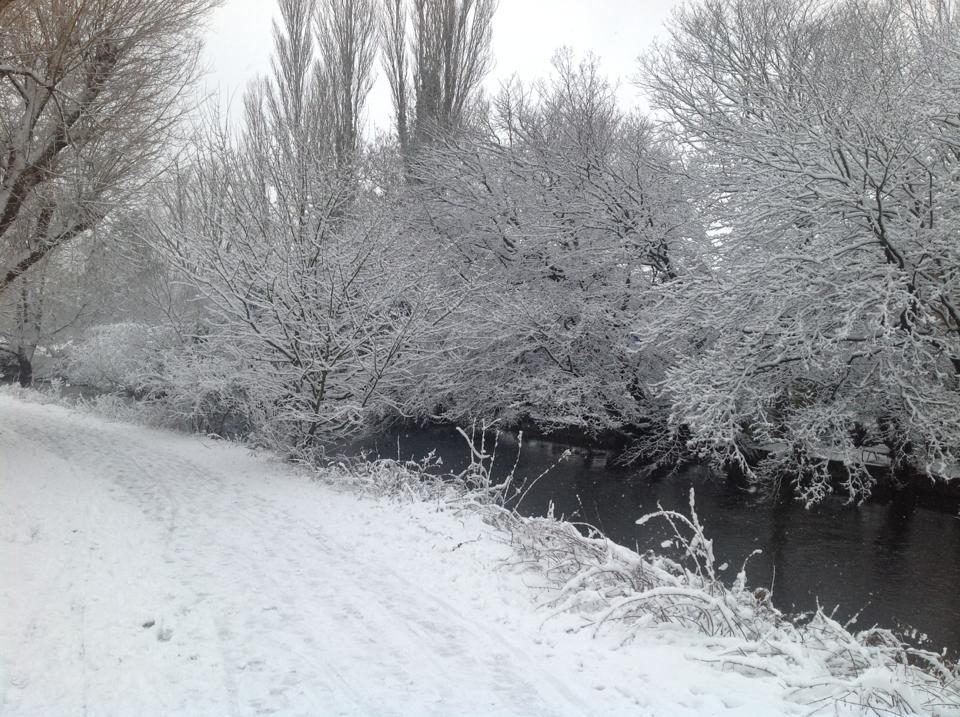 A snowy riverside, taken by Mick Mackay.