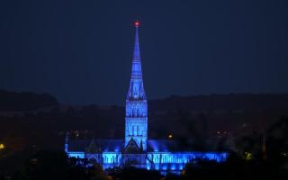 A 'bluetiful' sight - Photos show Salisbury Cathedral lit up for NHS 75th Anniversary