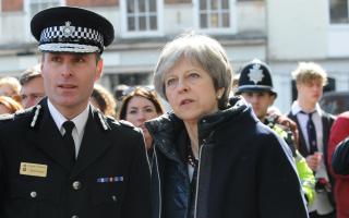 Theresa May with former Wiltshire Police Chief Constable Kier Pritchard on a visit to Salisbury in 2018