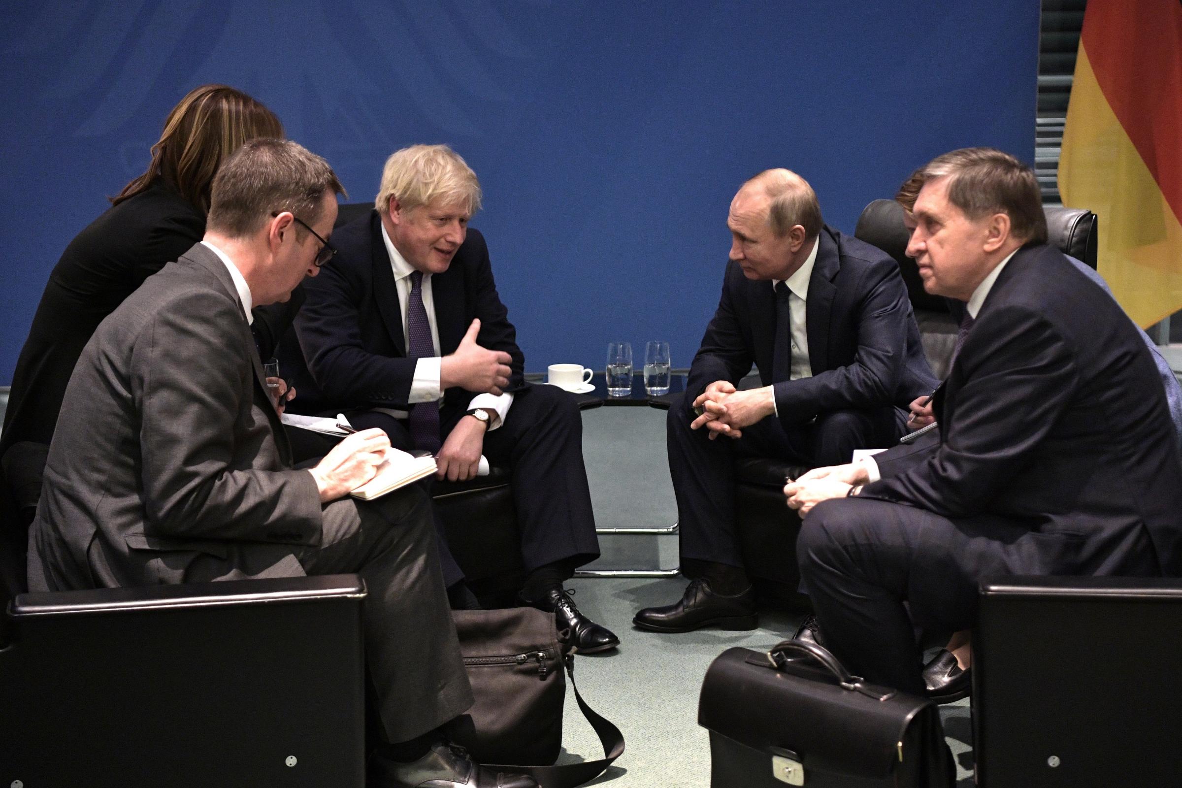 Salisbury Journal: Prime Minister Boris Johnson and Russian President Vladimir Putin talk to each other during their meeting on the sideline of a conference on Libya in Berlin