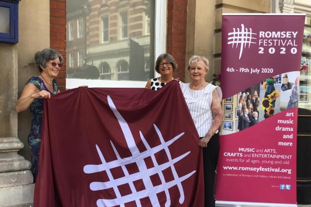 Left to right. Liz Wagner, Chair of Romsey Festival 2020, Anne Jones, Festival Comittee and Jackie Sparks, Romsey Quilters.
