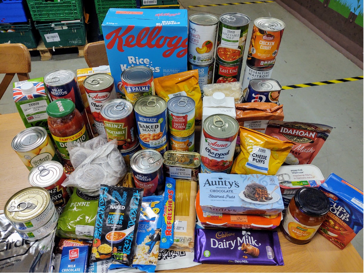 The contents of a food parcel given out by Salisbury Foodbank
