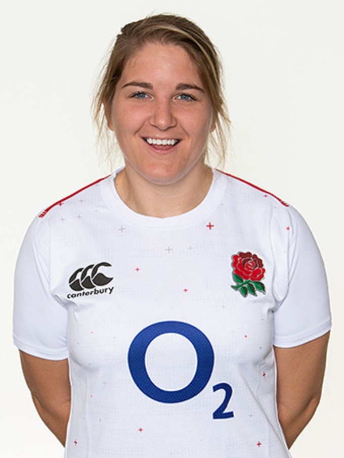 LOUGHBOROUGH, ENGLAND - OCTOBER 06: Poppy Cleall of England poses for a portrait during the England Womens Squad photo call at Loughborough University on October 6, 2018 in Loughborough, England. (Photo by Pat Elmont - RFU/The RFU Collection via Getty