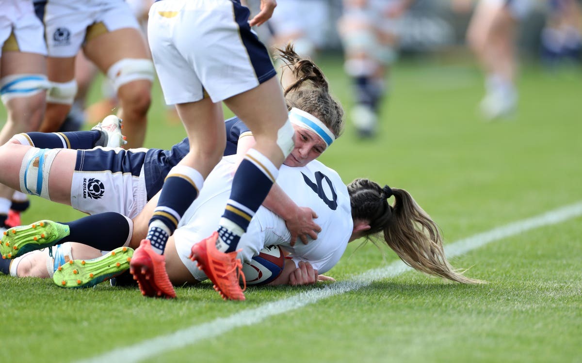 England’s Leanne Riley scores the second try during the Women’s Guinness Six Nations match at Castle Park, Doncaster. Picture date Saturday April 3, 2021. Bradley Collyer PA Wire..jpg