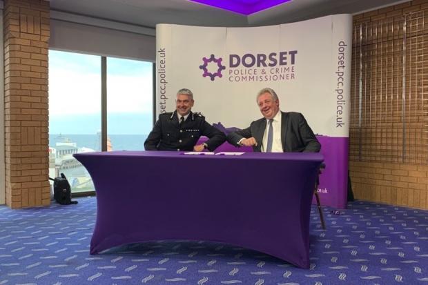 Chief Constable James Vaughan with the new Dorset Police and Crime Commissioner David Sidwick