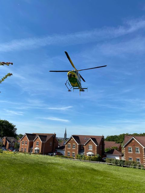 Air Ambulance lands off Downton Road. Pictures by Linda Blake