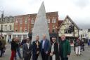 Deputy mayor, Cllr Atiqul Hoque and mayor, Cllr Tom Corbin with sculptor John Maine, Rebecca Salter, the president of the Royal Academy, and Tim Chadsey, the chair of the Supporters of the Young Gallery