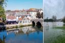 Left: The George at Fordingbridge, and right: flooding at Fordingbridge Recreation Ground