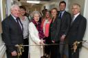 Luke March (far right) with Sir Christopher and Lady Jo Benson at the opening of the Benson Suite at Salisbury District Hospital in 2013