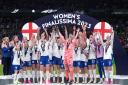 England players lift the trophy following the inaugural Women's Finalissima at Wembley Stadium on April 6, where the game between the Lionesses (winners of  UEFA Women's Euro 2022) and  Brazil (winners of the 2022 Copa AmÃ 	©rica