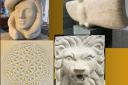 Works by artists at Gray's Stone Carving Studio. From top left to bottom right, the artists are Roger Braddick, Peter Hughs, Dean Harris and Henry Gray. (Photos by Gray's Stone Carving Studio)