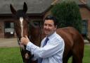 Sir Percy with trainer Marcus Tregoning at Kingswood House Stables, Lambourn..