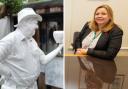 (L-R) 3D sculpture of Phil Harding, the first figure created for the Salisbury's Hidden Figure trail, and Tracy Daszkiewicz, the director of public health and safety for Wiltshire during the Novichok poisonings