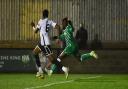 Swindon Town striker Tomi Adeloye attempts a shot