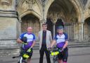 Paul and Karen Smith with Dean of Salisbury, Reverend Nick Papadopulos, at Salisbury Cathedral before heading off to Upton Scudamore on Thursday, August 17.