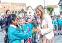 School children from Pembroke Park Primary School greeting Her Royal Highness The Duchess of Edinburgh