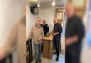 Avon Valley Shed members Steve Curtis, Bob Tozer and Chris Dennis working on bar built by their colleague Bob Mellords to create a display about Fordingbridge pubs.
