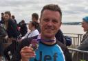Jef Hutchby at the Liverpool marathon finish by the Mersey