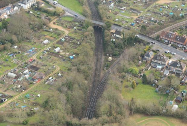 Salisbury Journal: Aerial image of the junction that needs fixing after the Salisbury train crash taken by a helicopter in 2019. From Network Rail 