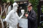 Phil Harding meets his sculpture self. The sculpture is part of Salisbury's Hidden Figures project